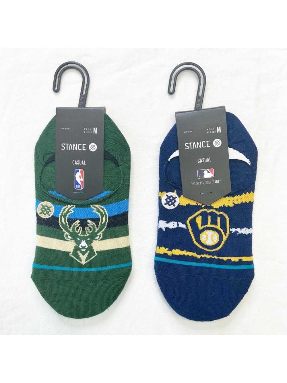 NEW Stance NBA & MLB No Show Socks 2-Pack Milwaukee Bucks & Brewers Medium
